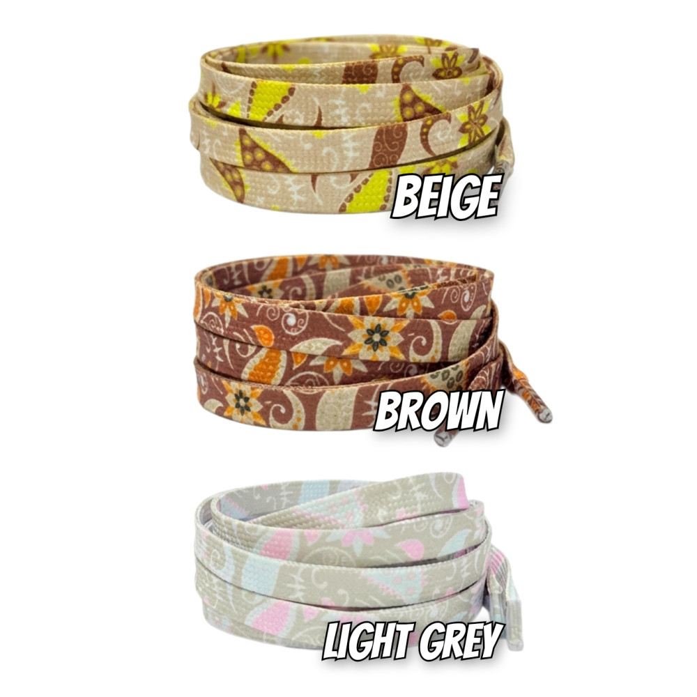 Light Pastel Bandana Flat Shoelaces - 3 colors - Beige - Brown - Light Grey - 